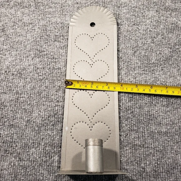 Punched Tin Stamped Metal Heart Candle Holder Wall Sconce Stand Alone Primitive - Picture 3 of 3